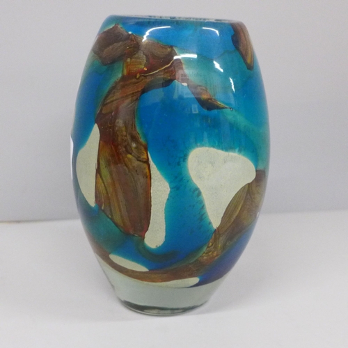 635 - A 1970s Mdina tiger pattern vase, 14.5cm, base signed