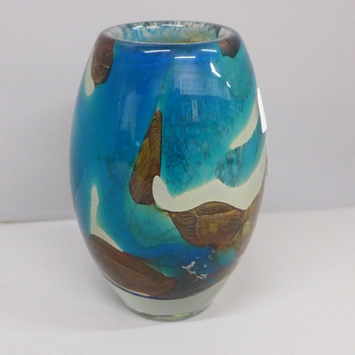 635 - A 1970s Mdina tiger pattern vase, 14.5cm, base signed