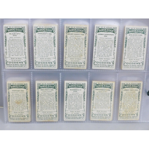 637 - Cigarette cards; 3 complete Ogdens sets, including British Birds 1st & 2nd, Birds Eggs (not cut-outs... 