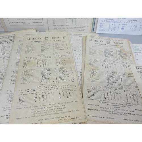 642 - A collection of 124 cricket score cards from 1920s-2000s