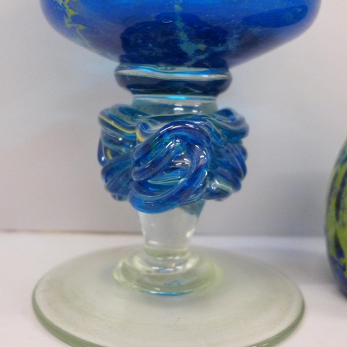 648 - A Mdina glass paperweight and a Mdina goblet shaped vase, 19cm