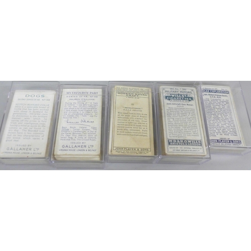 664 - Cigarette cards; twelve sets of cigarette cards including Wills (military motors, First Aid, Allied ... 