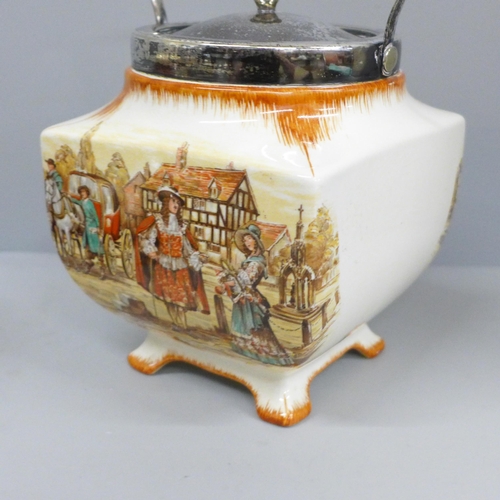 671 - A Sandland Ware biscuit barrel and an Adams Cries of London fruit bowl, scratched