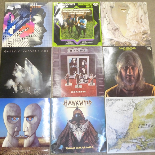 673 - Twelve prog rock and rock LP records, Soft Machine, Yes, Genesis, etc.