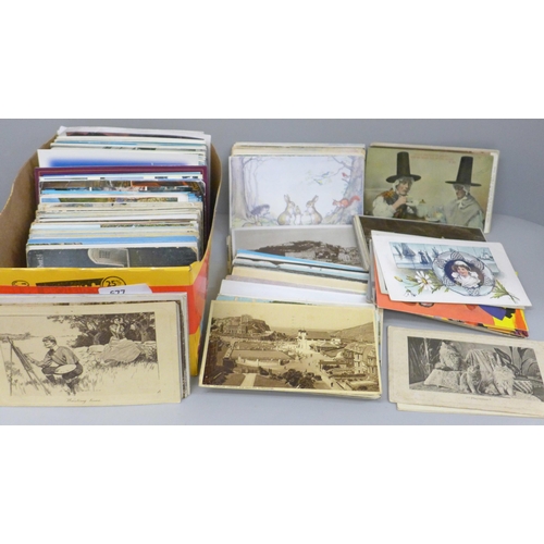 677 - A box of postcards, vintage to modern