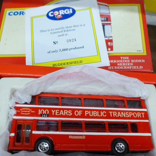 694 - Four Corgi Toys die-cast models, one 1/43 scale Scania Jordan 1998, EFE Southdown gift set