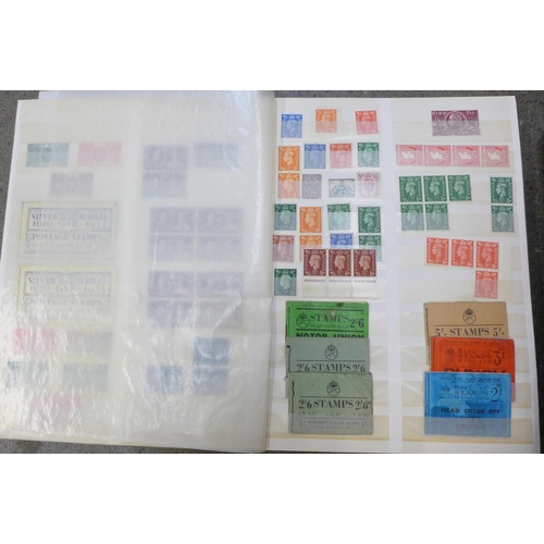 720 - Stamps; an album with GPO books, 2/- to 6/-, 1935 Silver Jubilee booklets, later Royal Mail books, s... 