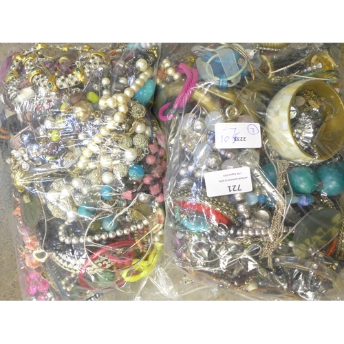 721 - Two bags of costume jewellery