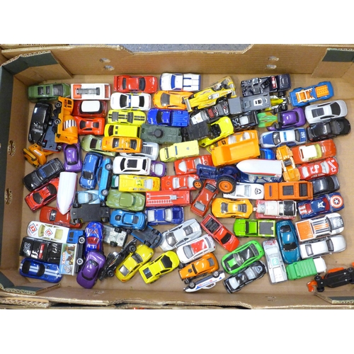 722 - Three boxes of die-cast model vehicles including Hot Wheels