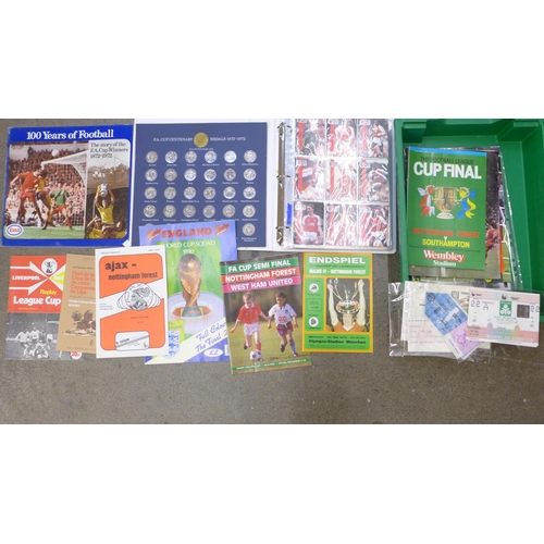 723 - Football; programmes, mainly Nottingham Forest in Europe, ticket stubs, FA Cup Centenary coin collec... 