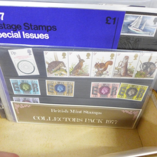 749 - Stamps; a box of Great Britain presentation packs, etc.