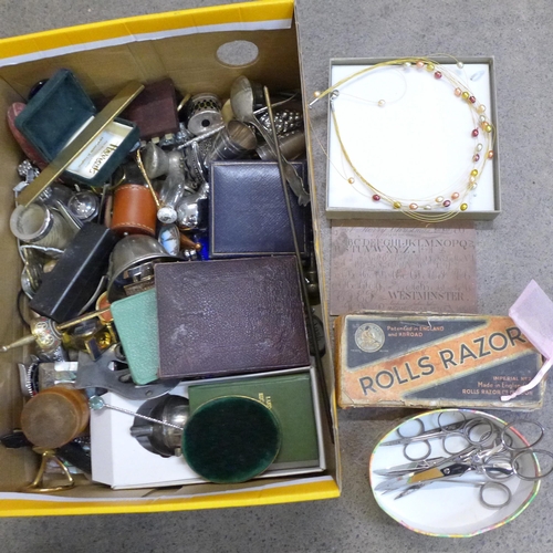 752 - An AA badge, Honora pearl necklace, boxed, Rolls razor, copper printing plate, etc.