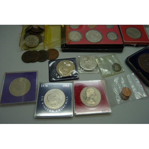 894 - US proof coin set, 1973, GB coin sets, crowns, other coins, a medallion, cased, and a replica 1752 c... 