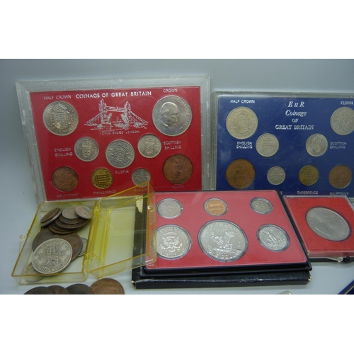 894 - US proof coin set, 1973, GB coin sets, crowns, other coins, a medallion, cased, and a replica 1752 c... 