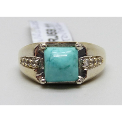 907 - A silver gilt turquoise and topaz ring, W