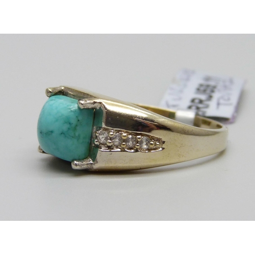 907 - A silver gilt turquoise and topaz ring, W