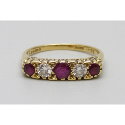 912 - An 18ct gold ruby and diamond ring, 3.5g, N