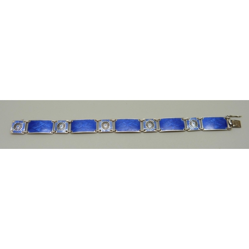 926 - A Norwegian silver and guilloche enamelled panel bracelet, enamel a/f, 18.5cm