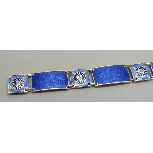 926 - A Norwegian silver and guilloche enamelled panel bracelet, enamel a/f, 18.5cm