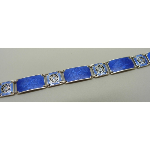 926 - A Norwegian silver and guilloche enamelled panel bracelet, enamel a/f, 18.5cm