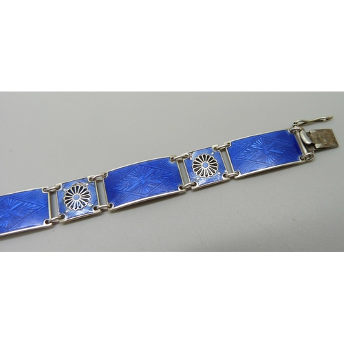 926 - A Norwegian silver and guilloche enamelled panel bracelet, enamel a/f, 18.5cm