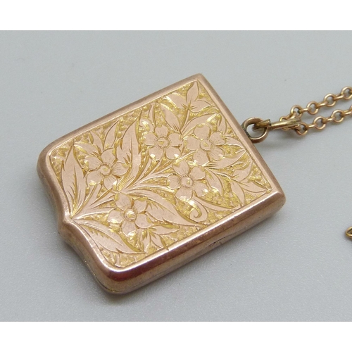 952 - An Edward VII 9ct gold floral engraved locket, Birmingham 1903, on a 9ct gold chain, 8.4g, chain 47c... 