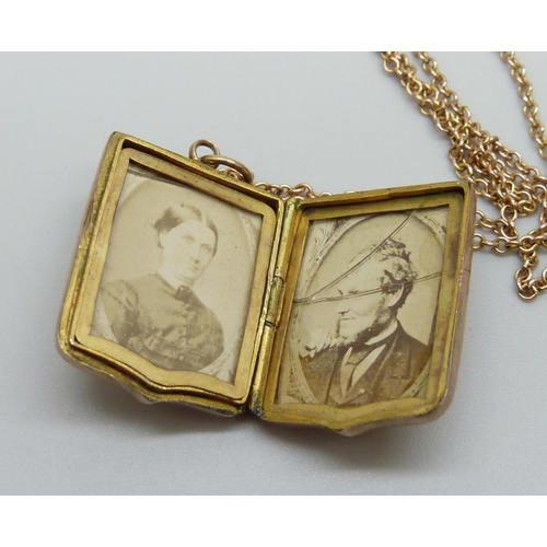 952 - An Edward VII 9ct gold floral engraved locket, Birmingham 1903, on a 9ct gold chain, 8.4g, chain 47c... 