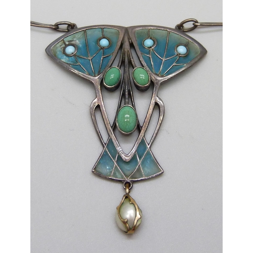 956 - Heinrich Levinger, (Levinger & Bissinger, Pforzheim), a Jugendstil silver and plique-a-jour enamel p... 