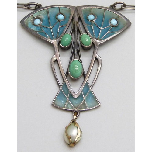 956 - Heinrich Levinger, (Levinger & Bissinger, Pforzheim), a Jugendstil silver and plique-a-jour enamel p... 