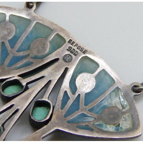 956 - Heinrich Levinger, (Levinger & Bissinger, Pforzheim), a Jugendstil silver and plique-a-jour enamel p... 