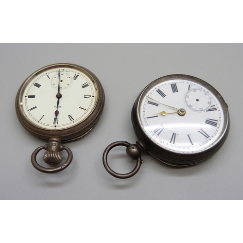 958 - Two silver cased pocket watches, one with inner case bearing ICI inscription, one 800 silver