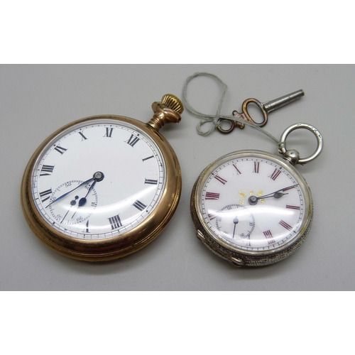 962 - A gold plated Lonville Watch Co., New York and Switzerland pocket watch, lacking loop and case worn,... 