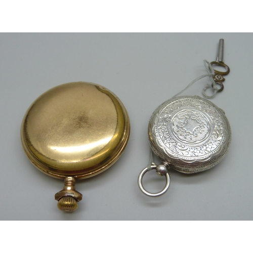 962 - A gold plated Lonville Watch Co., New York and Switzerland pocket watch, lacking loop and case worn,... 