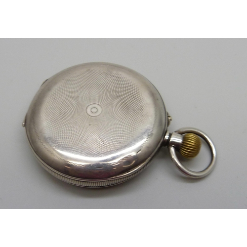 965 - A silver full-hunter top-wind pocket watch, marked 0.935, lacking glass