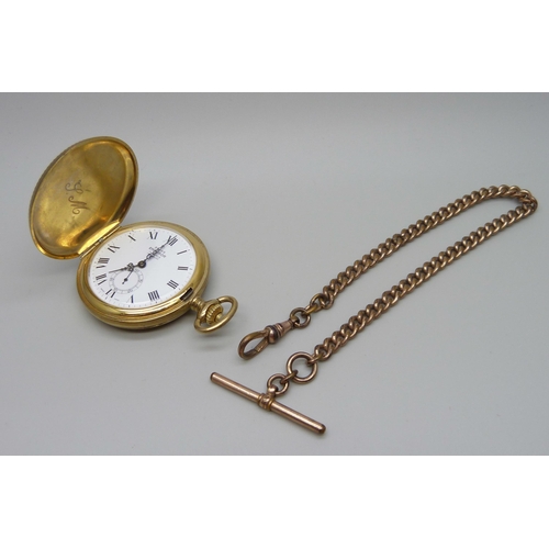 972 - A gold plated full-hunter pocket watch, Swiss Emperor, together with a rolled gold Albert chain