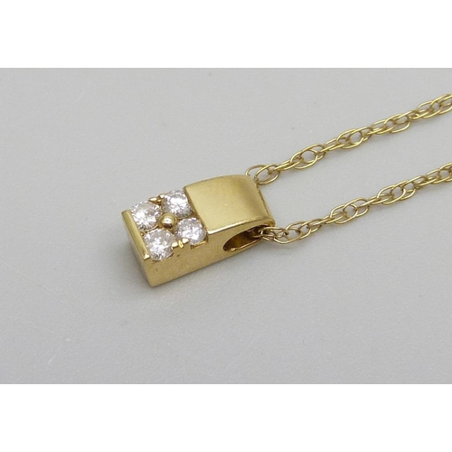 991 - An 18ct gold and diamond pendant on a fine 9ct gold chain, total weight 1.6g