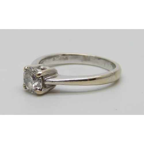 994 - An 18ct white gold diamond solitaire ring, approximately 0.52ct, 2.6g, size I