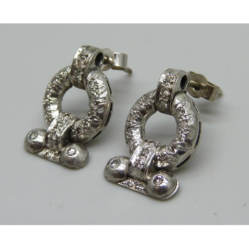 997 - A pair of Art Deco white metal and diamond set earrings, the butterflies marked 750, 8.9g