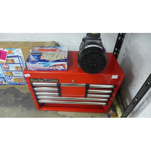 2042 - A Clarke HD Plus CBB210C, 10 drawer tool chest, a Clarke CAT84 air needle scaler and hammer kit, a C... 