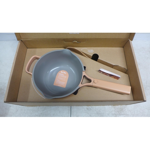 2057 - An Our Place mini perfect pot with lid and beech wood spoon - boxed - coral coloured