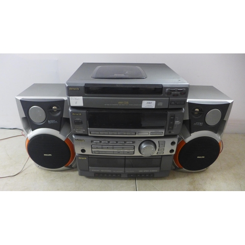 2087 - An Aiwa Z-R500 5 disk changer hi-fi system with compact disc player, stereo double cassette deck, tu... 