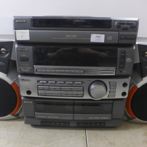 2087 - An Aiwa Z-R500 5 disk changer hi-fi system with compact disc player, stereo double cassette deck, tu... 