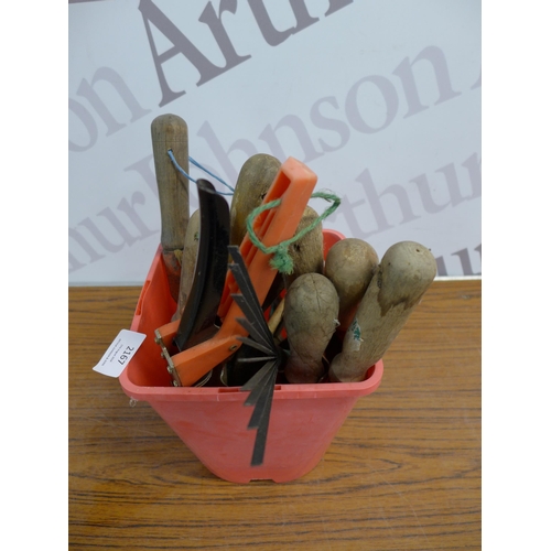 2167 - A quantity of approximately 10 garden tools including rakes, hoes and cultivators and a box of garde... 