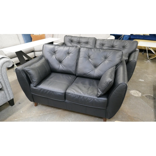 1420 - A Hoxton black leather three seater and two seater sofa - manufacturer's return RRP £2648