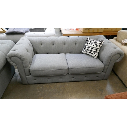 1443 - A grey weave Chesterfield three seater sofa - brand new RRP £1379