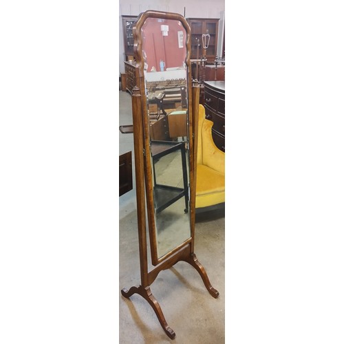 155 - A Queen Anne style walnut cheval mirror