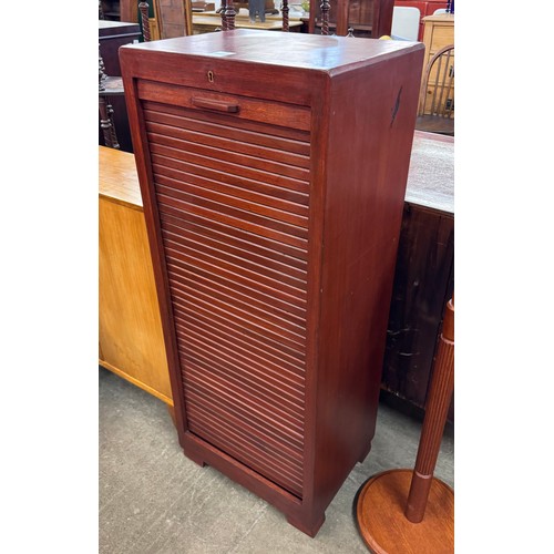 61 - A teak fitted tambour front filing cabinet