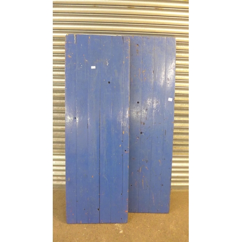 2099 - A pair of 6ft blue painted wooden trestle tables