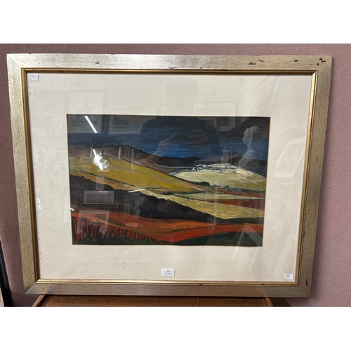 291 - British School, abstract landscape, oil on board, framed