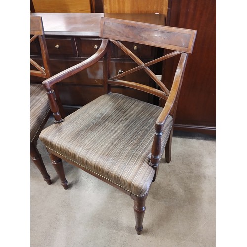 160 - A set of six Regency mahogany and walnut dining chairs